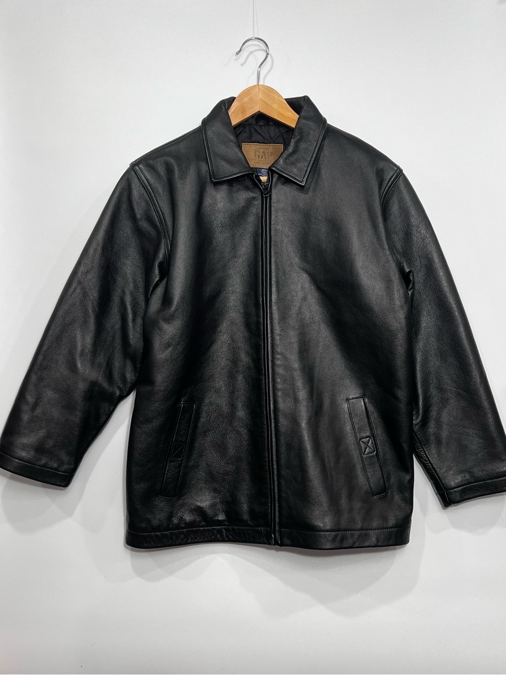 GAP Black Leather Zip Bomber Jacket